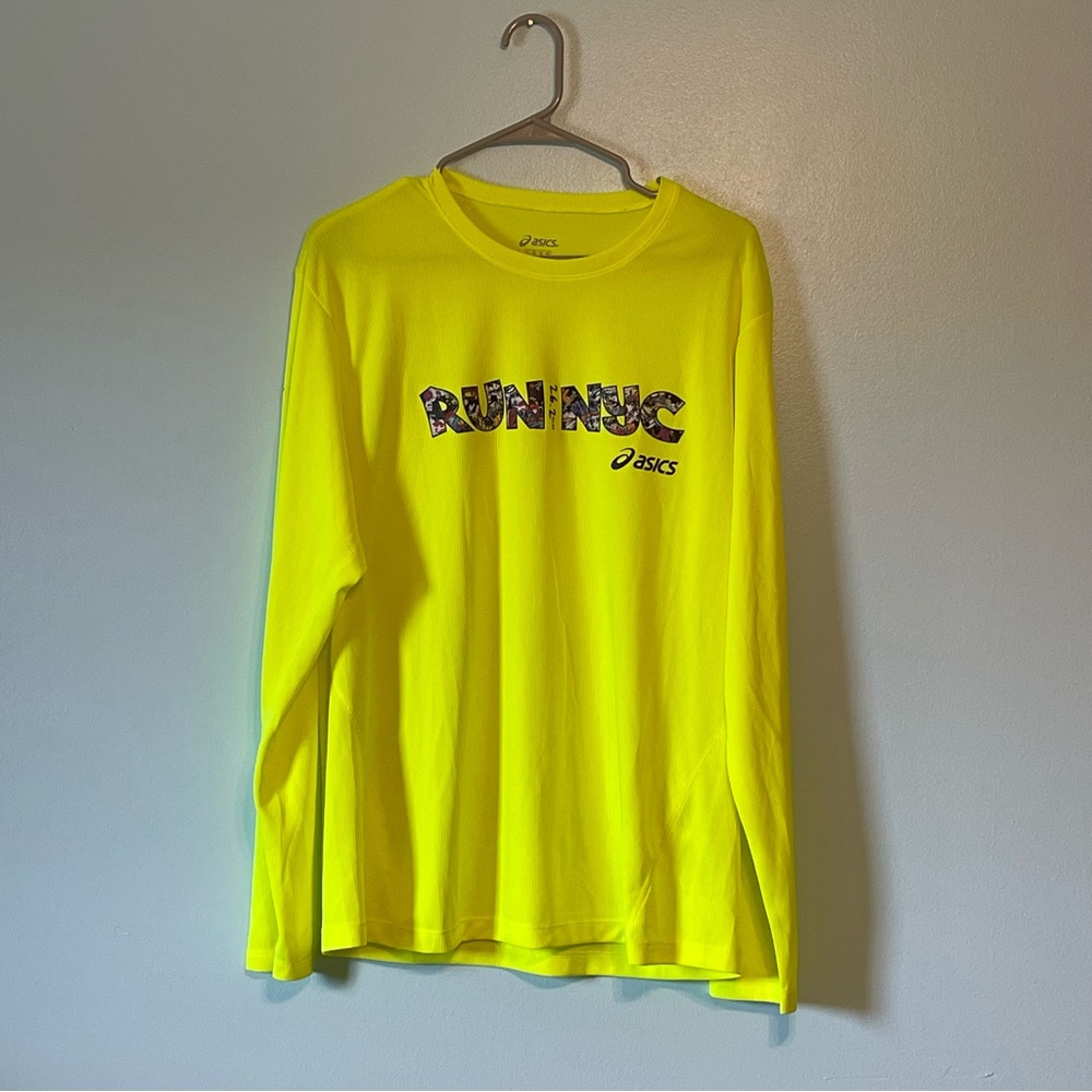 Men’s Asics Neon Yellow TCS NYC Marathon Long Sleeve Athletic Shirt